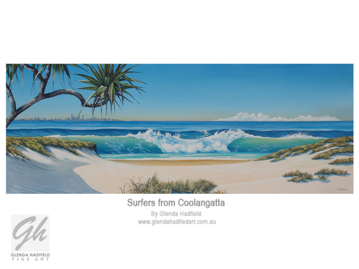 Surfers from Coolangatta - seascape painting by G Hadfield